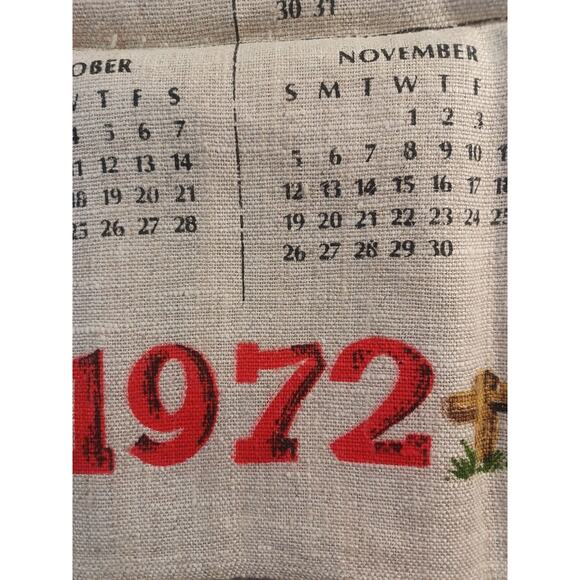 VTG 1972 Linen Hanging Calendar Kitchen Tea Towel Red Barn Old Mill Water Wheel - Picture 5 of 7